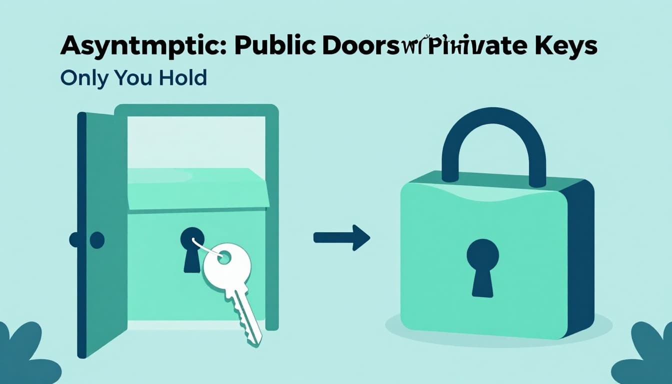 Modern illustration showing public key and private key unlocking a secure box.