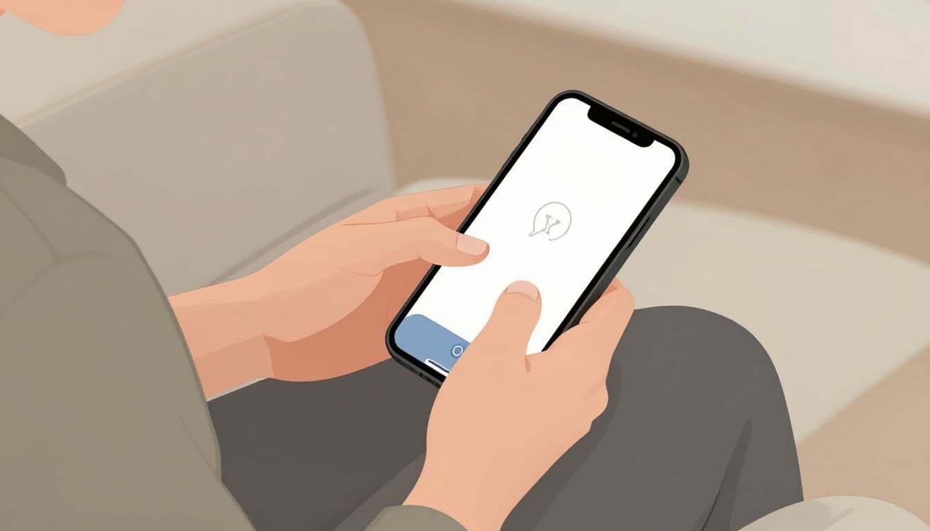 Modern illustration of a person sitting on a couch quickly typing card details into a phone shopping app, with a subtle error icon appearing on screen.
