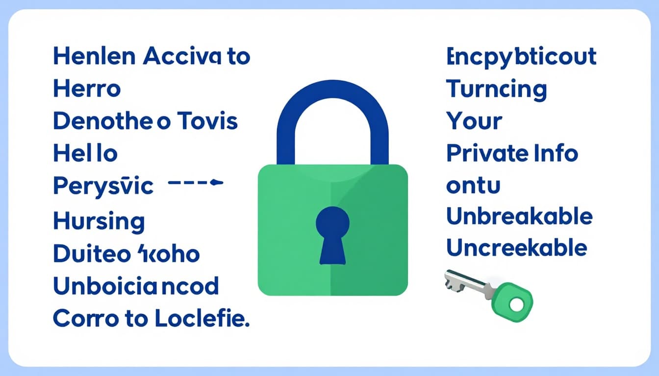 Modern illustration depicting plaintext message like encryption and key scrambling transformation.