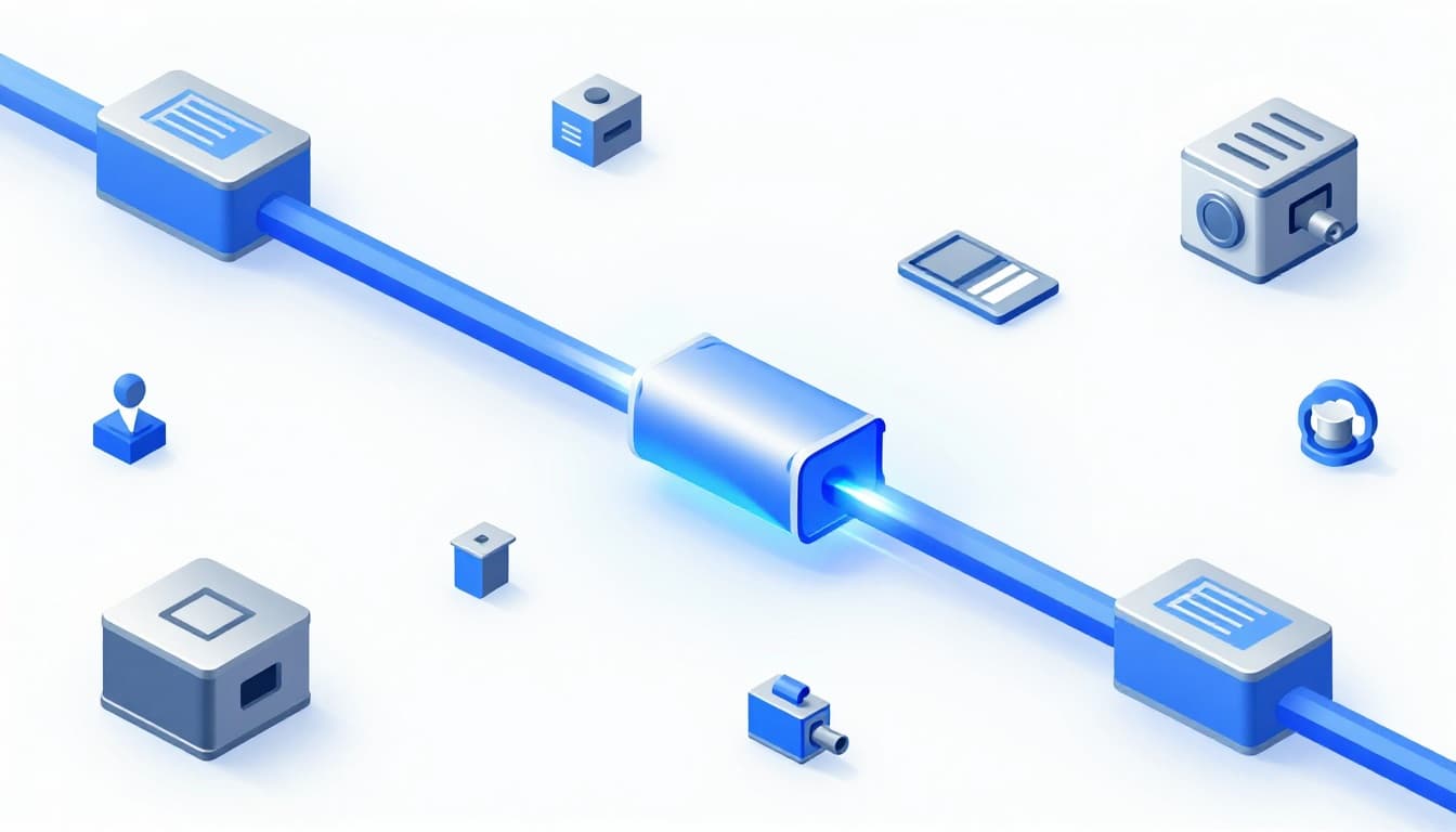 Modern illustration of a glowing secure packet of encrypted data traveling fast through a protected digital pipeline from customer device to payment gateway server icons, using clean shapes in blue silver tones with dynamic flow composition on a simple tech pathway background.